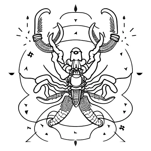 A Minimalist Tattoo Of A Scorpion Surrounded By Zodiac Symbols