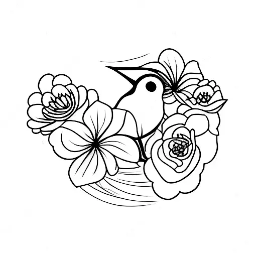 A Minimalist Tattoo Of A Bird Perched On A Blooming Flower
