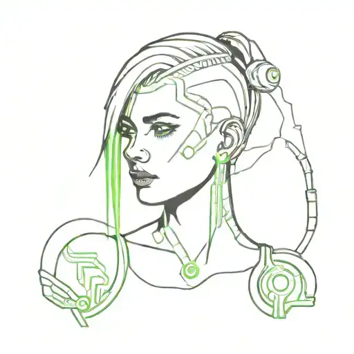 Cyberpunk Girl With Neon Hair And Glowing Circuit Board