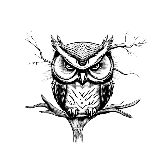 Front Of Angry Owl On Branch