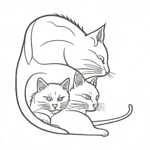 2 Cats One Big One Small The Big One Gives The Little One A Kiss On The Head