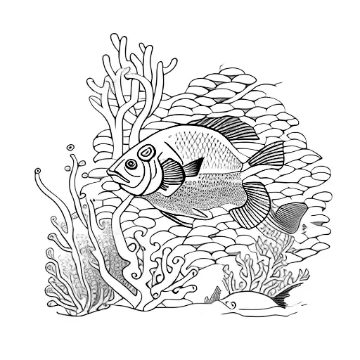 Underwater Scene With Colorful Fish And Coral Reefs