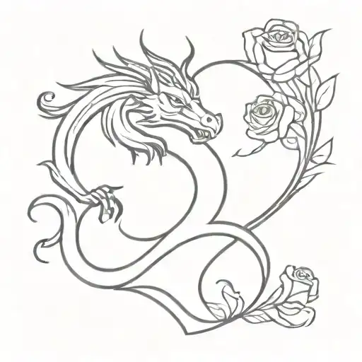 Black And White Dragon With Rose Heart Shape