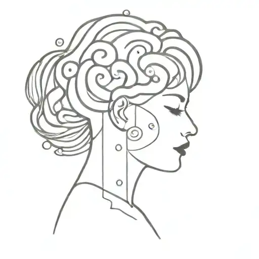 Female Head With Brain With Floating Emoji And Words In Brain All Line Work