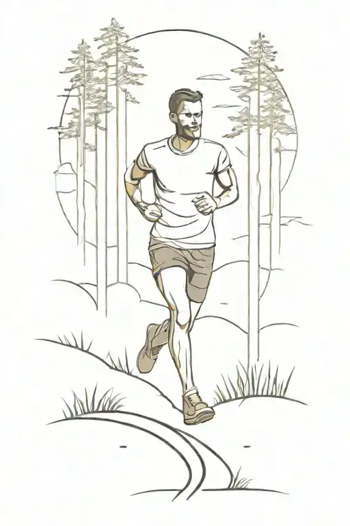 Man Running In The Forest With Sun Shining