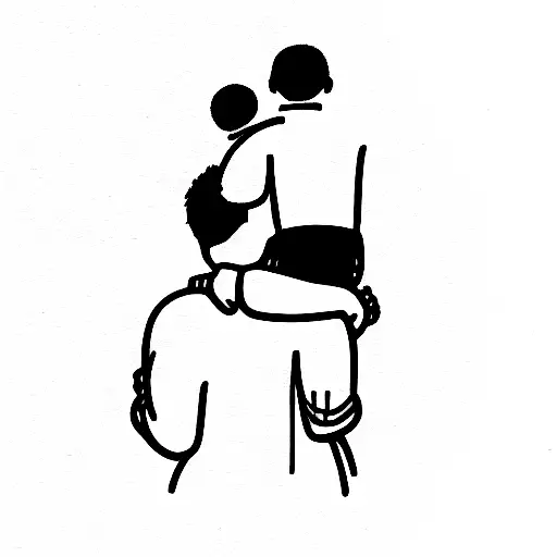 Father With Child On The Shoulders From The Back