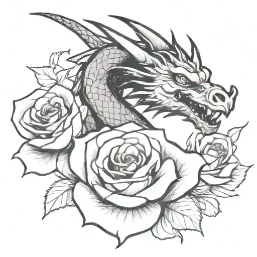 Black And White Dragon With Rose