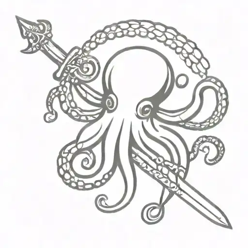 Octopus With A Sword In Its Tentacle