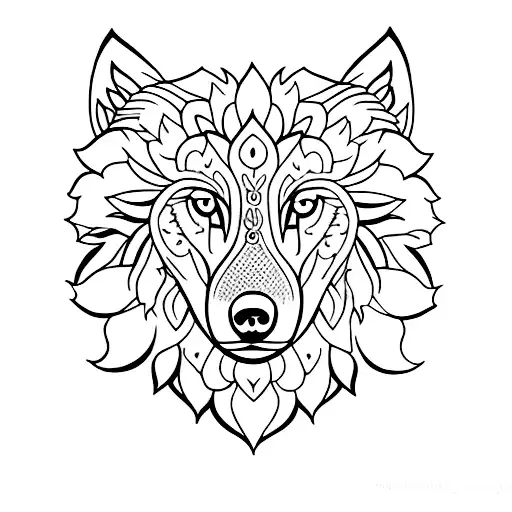 Wolf With Lotus Flower