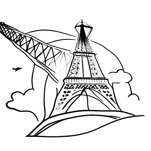 Eiffel Tower With A Plane Flying Through A Cloud In The Background