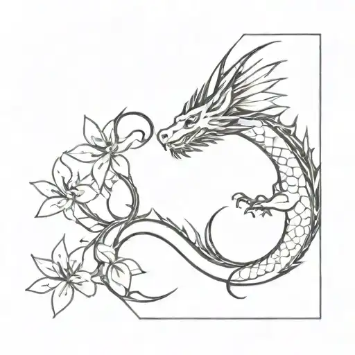 Dragon And Wisteria Flowers