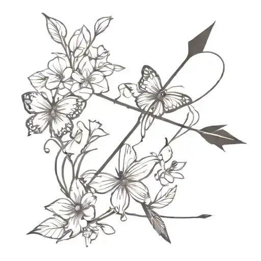 Arrow With Butterflies And Flowers Intertwined