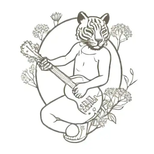 Surrounded By Dandelions There Is A Black Panther Animal Playing A Guitar With A Football Helmet