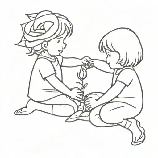 Girl Giving A Rose To Little Boy Who Is Crying On The Floor