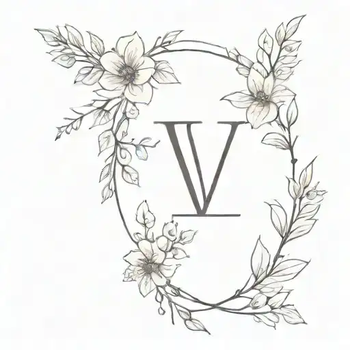 A Minimalist Tattoo Design Of A Delicate Floral Wreath Incorporating The Letter V In A Subtle Way