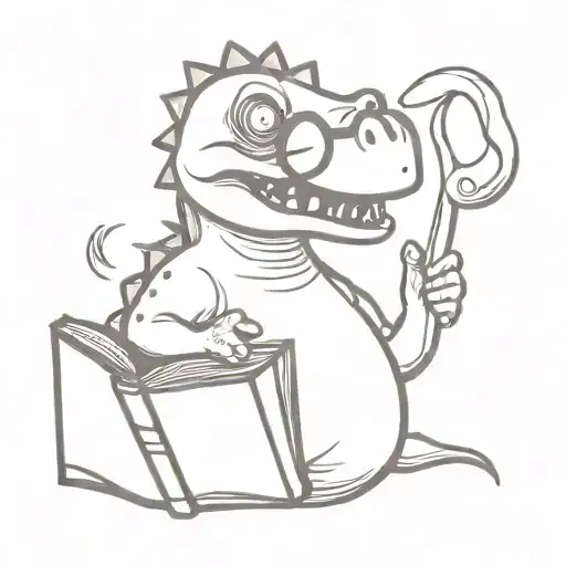 Dinosaur With Spectacles Holding A Book