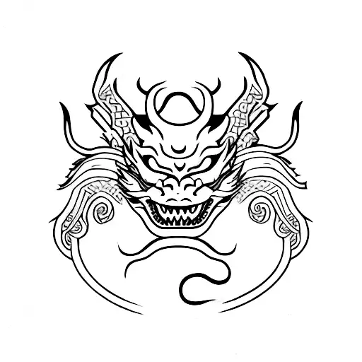 Chinese Dragon With Oni Mask