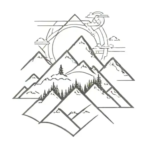 An Abstract Geometric Design Incorporating Mountain Shapes And Cat Silhouettes