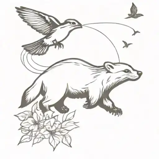 Honey Badger Chasing A Humming Bird And Butterfly