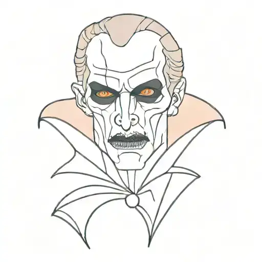 A Minimalist Tattoo Of A 70S Style Vampire With A Retro Color Palette