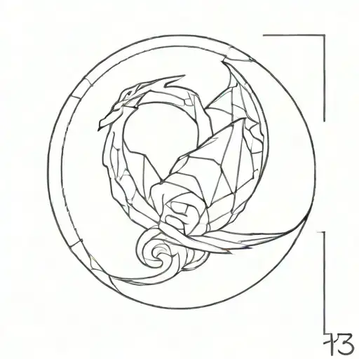 A Geometric Minimalist Design Of A Dragon Circling Around The Number 13
