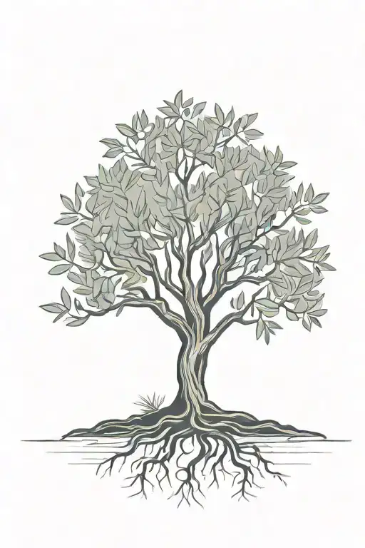 Black And White Olive Tree On Hill With Roots