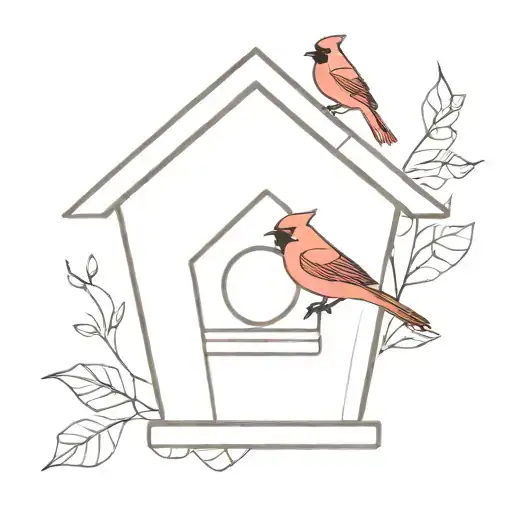 Red Cardinal In A Birdhouse Minimal Geometric