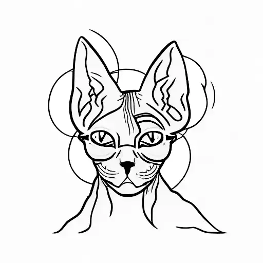 A Minimalist Tattoo Of A Sphynx Cat Sipping A Beer At A Pub