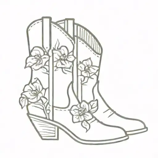 Cowboy Boots With Violets In One Boot And Roses In The Other Boot