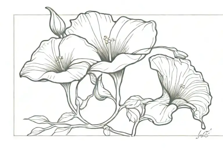 Morning Glory Flower Line Drawing