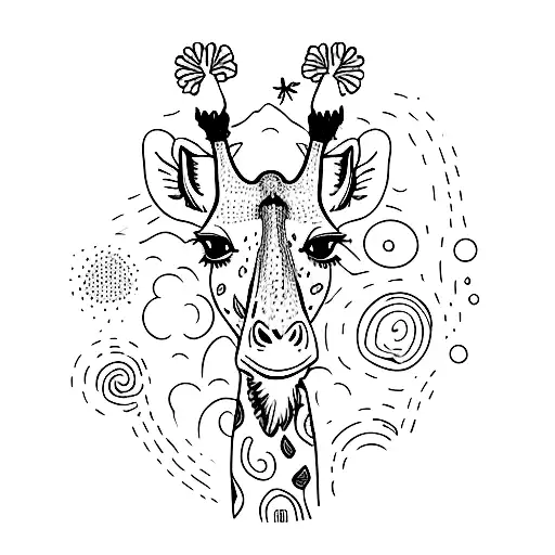 A Whimsical Sketch Of A Giraffe Gracefully Walking Through A Nature Scene