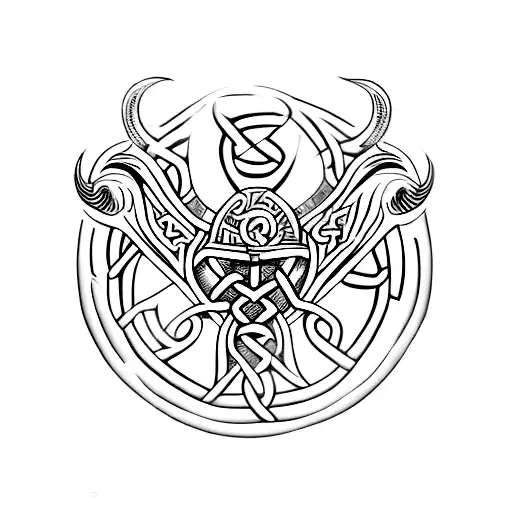Viking Celtic Bindrunes Symbolizing Strength And Rebirth And A Phoenix