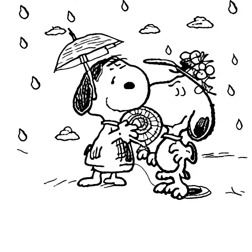 Snoopy Protecting Woodstock From The Rain