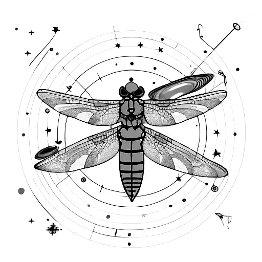 Pisces Constellation With Dragonfly And Saturn In Colors