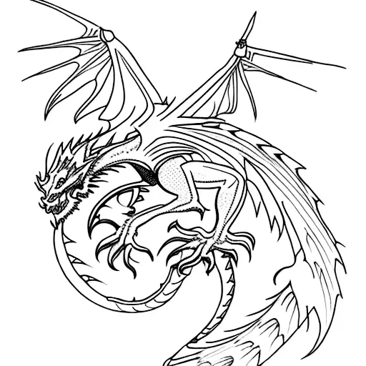 Dragon With Open Wings Back
