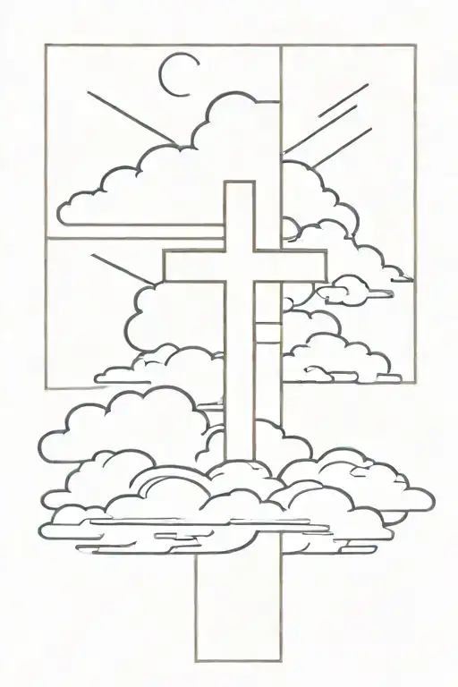 A Medium Sized Cross With Clouds Around It And A Rock On The Bottom Of The Cross