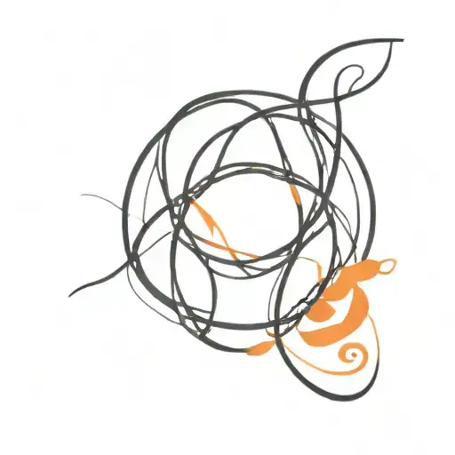 Black Trinity Knot With Orange Enso Circle
