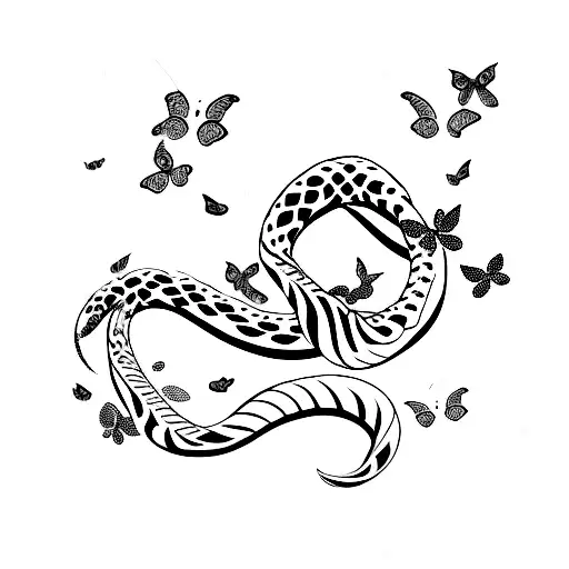 Snake With Butterflies With Flowers