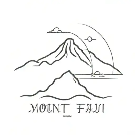 A Minimalist Tattoo Of Mount Fuji With A Haiku Poem Written In Japanese Script