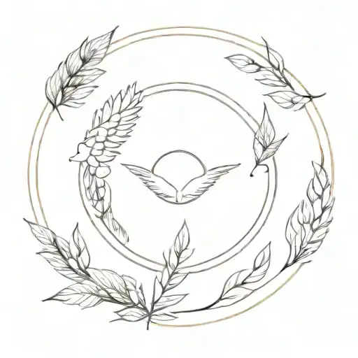 Wings With A Sun With Leaves In The Inner Circle Of The Sun