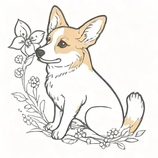 Corgi Rolling In Flowers With A Vintage Style Fairy