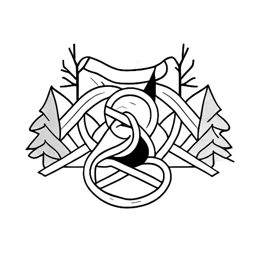 A Minimalist Tattoo Of A Gym Barbell Incorporated Into A Serene Forest Scene