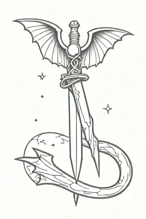Dagger With Bat Wings And A Moon Charm Hanging Off The Bottom Of The Handle