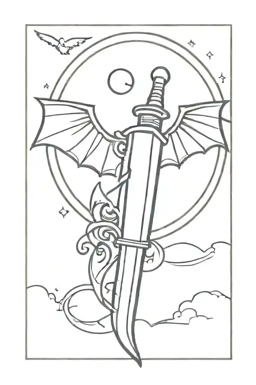 Dagger With Bat Wings And A Moon Charm Hanging Off The Bottom Of The Handle