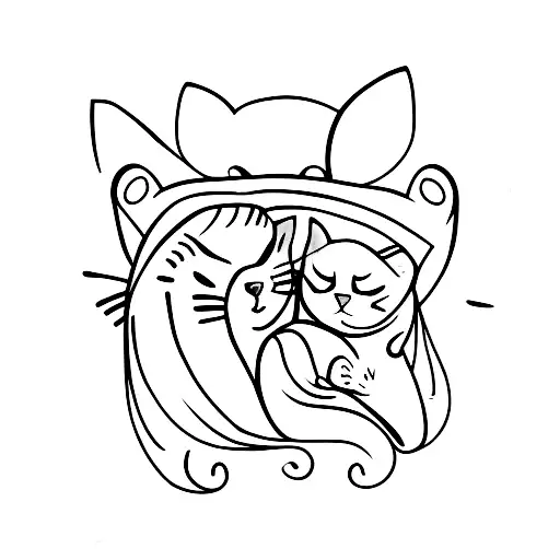 Cat And Women Sleeping Together