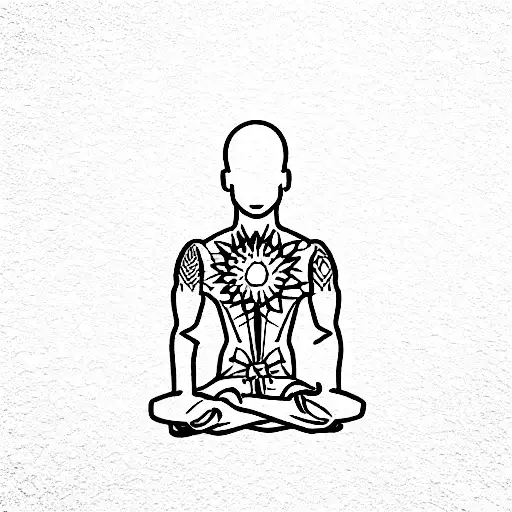 Muscular Monk Meditating In Nature