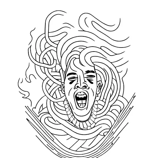 A Minimalist Tattoo Of Travis Scott Surrounded By Snakes And Fire