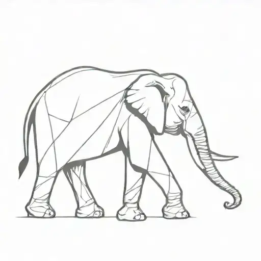 Elephant Is Side View With Sharp Lines Going Vertical