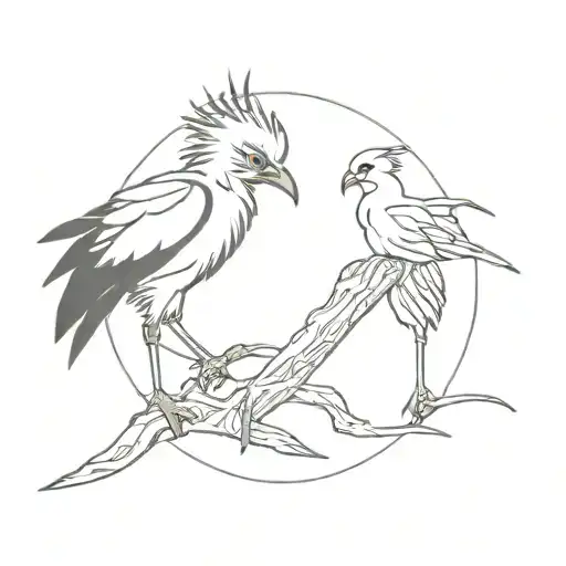 An Arassari Together With A Secretary Bird Looking At Each Other