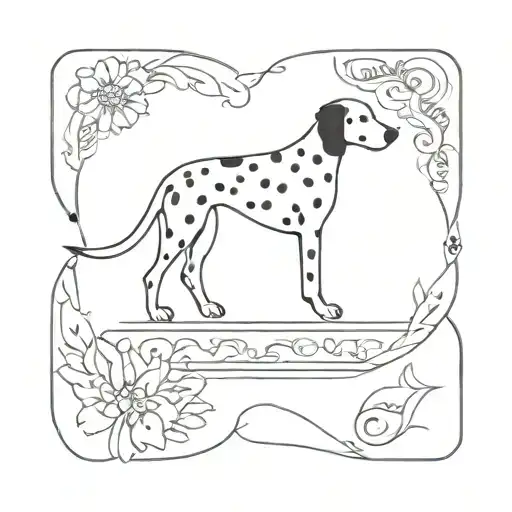 A Minimalist Tattoo Design Featuring A Dalmatian Dog Surrounded By Persian Rugs